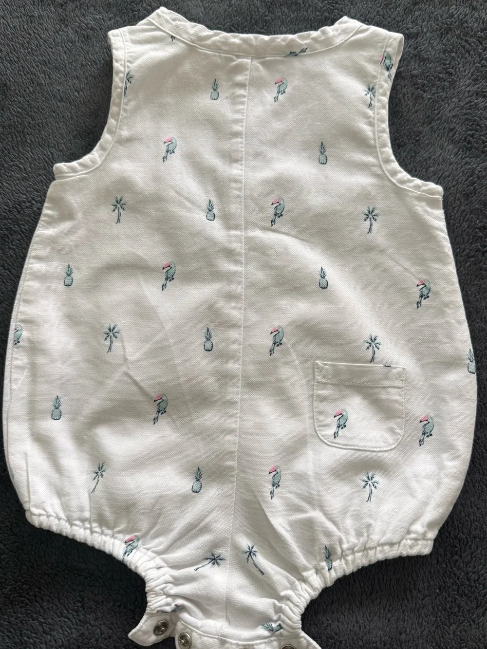 White Baby Sleeveless Janie and Jack Romper with Tropical Print (3-6 m)